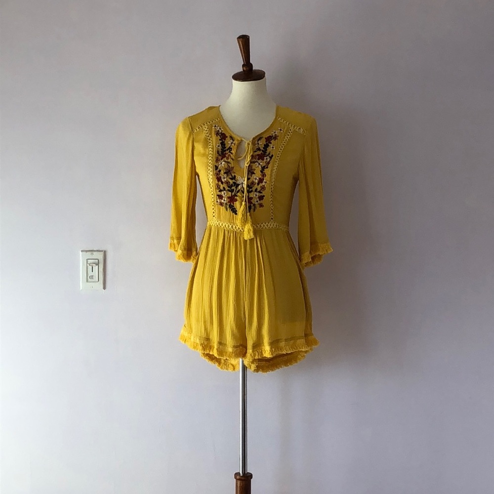 Adorable Mustard Crepe Cotton Romper